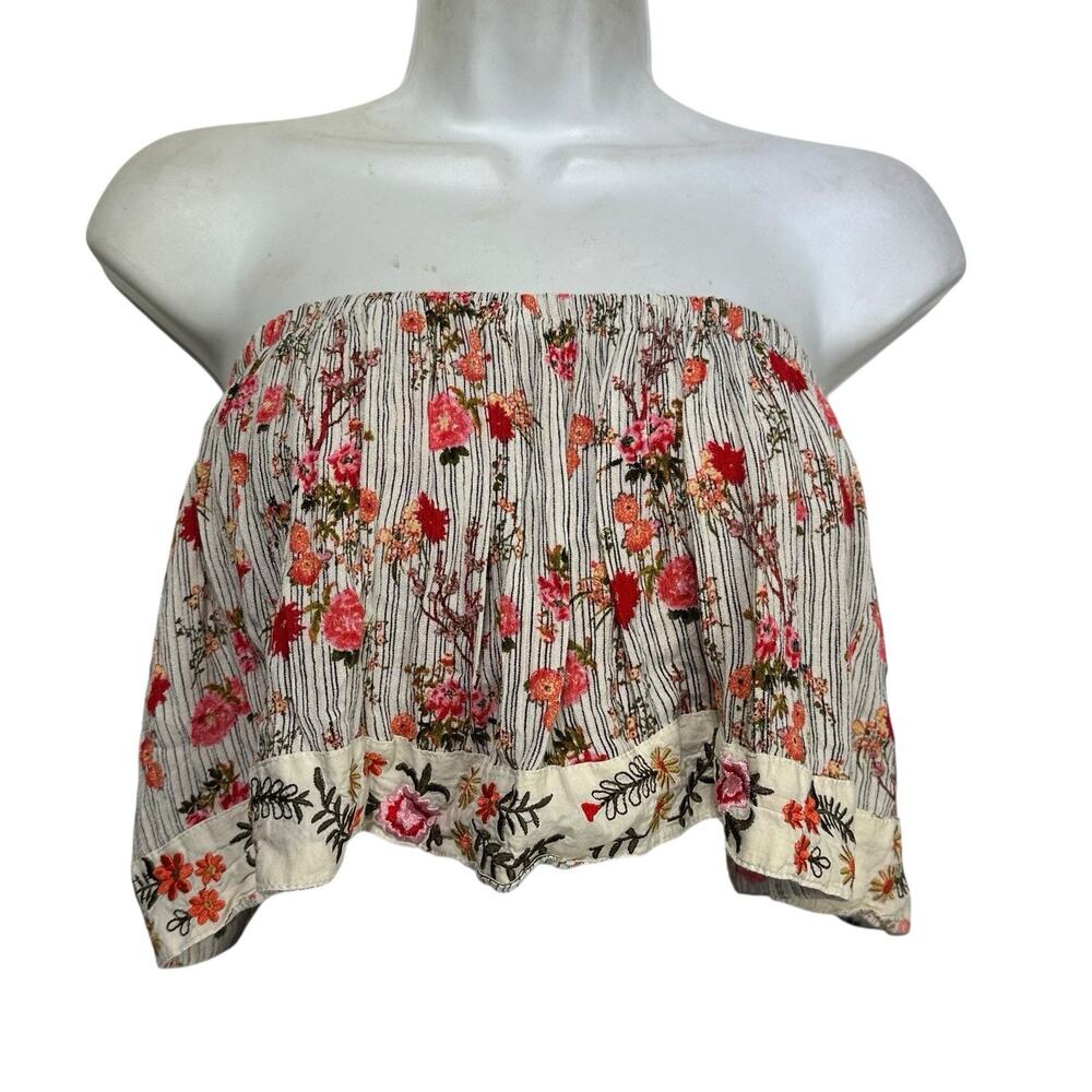 RAGA Anthropologie Floral Embroidered Boho Festival Crop Top Blouse Size S
